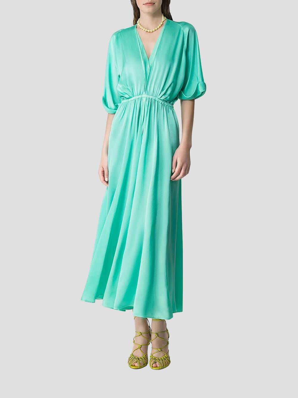 NEW FORTE FORTE silk satin half sleeve dress in turquoise